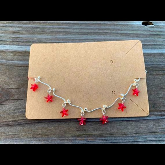 Jewelry - Sterling Silver Bead Anklet with Red  stars